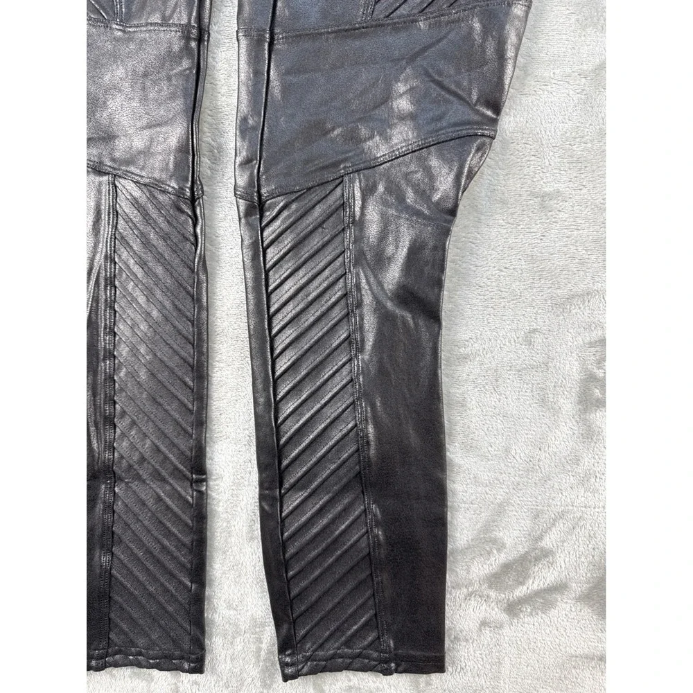 Spanx Leggings Womens XL Moto Black Faux Leather Ribbed Shaping NEW